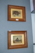 Pair of Small Oak Framed Oil on Panels