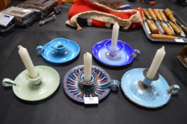 Five Enamel Chamber Sticks