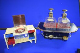 Musical Jewellery Box Stereo Cabinet and a Miniature Bar with Two Decanters