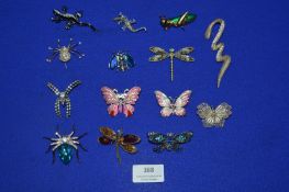 Vintage Costume Jewellery Brooches; Butterflies, Spiders and Bugs