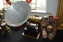 Edison Gem Phonograph with Aluminium Horn and Original Cylinders