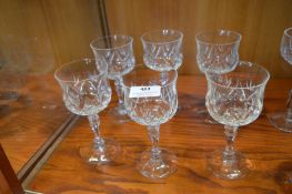 Set of Six Cut Glass Crystal Wine Goblets