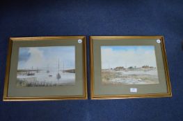 Pair of Framed Watercolours - Coastal Scenes by D. Bell