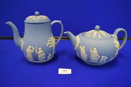 Two Wedgwood Blue & White Jasperware Teapots