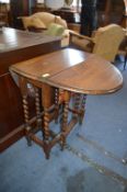 Small Oak Oval Drop Leaf Occasional Table with Barley Twist Legs