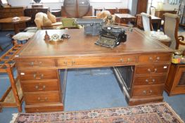 Victorian Partners Desk in Mahogany with Gilt Tooled Leather Insert Top 6ft x 4ft
