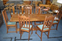 Oak Refectory Table on Baluster Supports with Six matching Dining Chairs