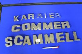 Three Sets of Lorry Chrome Letters; Scammell, Commer, and Karrier
