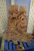 Indonesian Carved Teak Wood Stump Featuring Mermaid