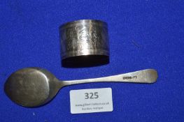 Hallmarked Sterling Silver Napkin Ring plus Silver Spoon and Sifter