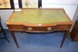 Mahogany Desk with Green Tooled Leather Insert and Brass Gallery