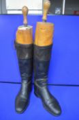 Vintage Black Leather Riding Boots with Original Wooden Trees