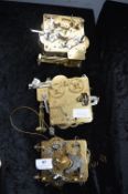 Three Brass Mantel Clock Movements