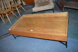Habitat Retro Teak Coffee Table on Metal Frame with Glazed Top and Sliding Drawer Front