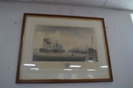 Original 1787 Print - Hull New Dock (Hand Coloured in Modern Oak Frame)