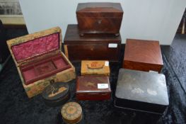 Wooden Boxes Including Mahogany Tea Caddy