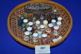 Collection of Thimbles and a Silver Lidded Trinket Box