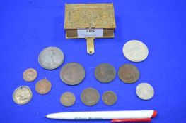 Small Brass Casket Jewellery Box plus Coins and Tokens