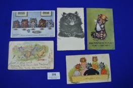Five Louis Wain Cat Postcards