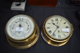 Brass Aneroid Barometer and a Smiths Brass Ships Clock (AF)
