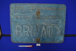 Kingston upon Hull Corporation Water Department Private Aluminium Sign
