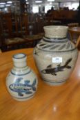 Two Studio Pottery Fish Vases with Pressed Fish Logo 77