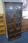 Victorian Oak Carved and Paneled Glazed Front Bookcase