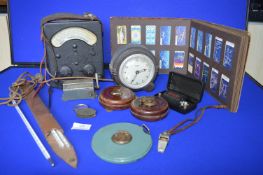 Universal Avometer plus Tape Measures, Cigarette Card Album, Whistles, Thermometer Set, etc.