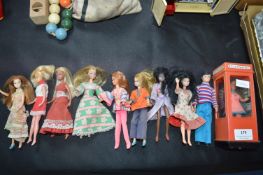 Ten Small 1970's Dolls with Original Costumes plus Telephone Box