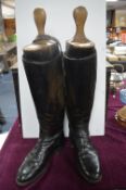 Pair of Black Leather Riding Boot with Original Wooden Trees