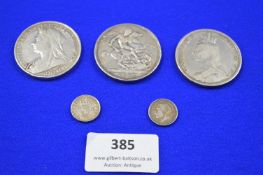 Three 1oz Silver Victorian Crowns plus Edwardian Threepences