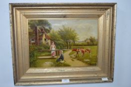 Gilt Framed Oil on Canvas Country Scene