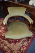 Mahogany Framed Captains Chair with Green Upholstery