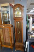 1970's Oak Long Cased Clock with Brass Face