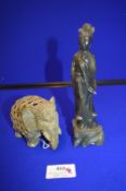Carved Jade Elephant and a Chinese Lady