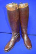 Vintage Brown Leather Riding Boots with Original Wooden Trees