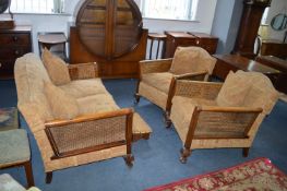 1930's Berger Three Piece Suite with Foot Stool