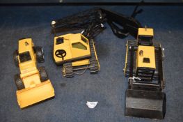 Three Tonka Toys; Crane, Bulldozer, etc.
