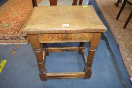 Pegged Oak Joint Stool with Carved Frieze
