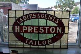 Leaded Glass Advertising Window Panel for H. Preston Tailors (AF)