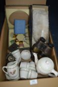 Royal Doulton Woodland Part Coffee Set, Glass Drinking Set, Ostrich Feather Fan, etc.