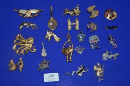 Vintage Costume Jewellery Brooches; Sea Creatures, Transport, Ornamental, etc.
