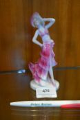 Art Deco Porcelain Figurine of a Dancer in a Pink Dress
