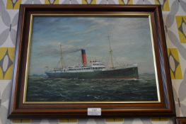 Signed Framed Oil on Board of the SS Orlando by Max Parsons