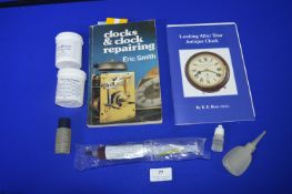 Clock Oil, Finishing Powder, Silvering Powder, plus Clock Repair Guides