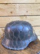 Fine Quality Single Decal Wehrmacht Helmet with Chicken Wire Finish - Original Condition and Stampe