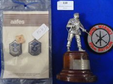 Commemorative Royal Marine Figure, Royal Marines Cloth Patch & a Pair of American Rank Chevrons