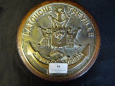 Brass Naval Plaque on Wood ~19.5cm diameter
