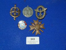Five Assorted 3rd Reich Medals and Badges (Viewing Recommended)