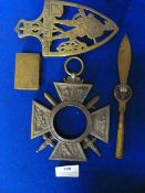 WW1 Commemorative French Frame, Trench Art Paper Knife Ypres, Brass Trivet, 1914 - 1918 Ypres Matchb